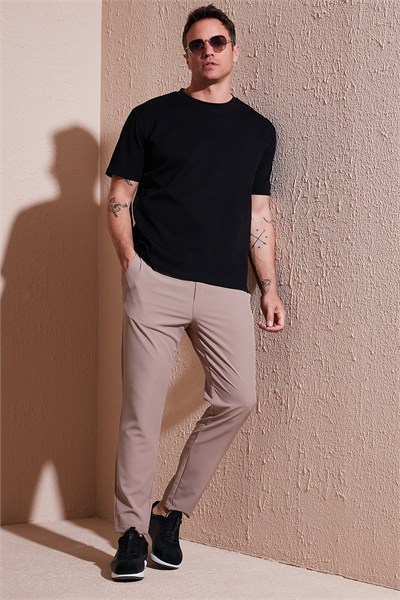 Regular Fit Normal Bel Düz Paça Bağlamalı Jogger Erkek Pantolon CF25617801 BEJ