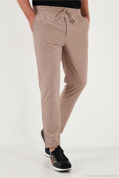 Regular Fit Normal Bel Düz Paça Bağlamalı Jogger Erkek Pantolon CF25617801 BEJ
