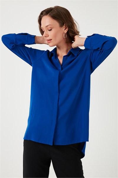 Regular Fit Önü Kısa Arkası Uzun Düz Kadın Gömlek 611GO020 SAKS