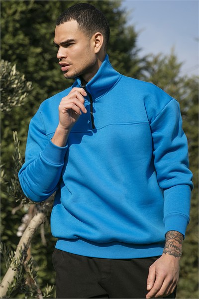 Regular Fit Pamuklu İçi Tüylü Yumuşak Şardonlu Kışlık Erkek Sweat 59053431 Deniz Mavi