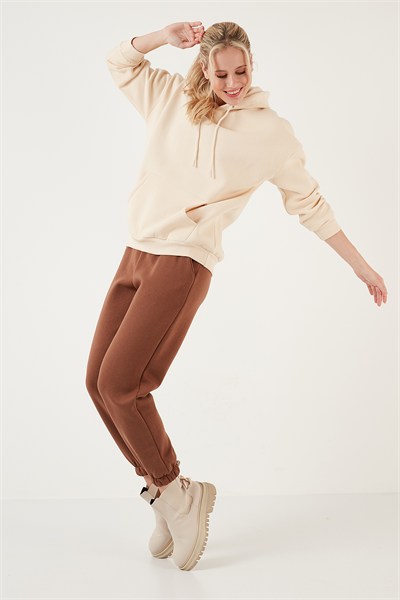 Regular Fit Pamuklu Kapüşonlu Yaka Şardonlu Kışlık Kadın Sweat 5863854 TAŞ