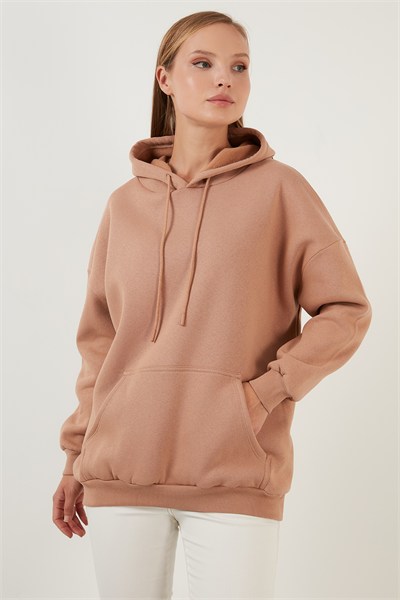 Regular Fit Pamuklu Kapüşonlu Yaka Şardonlu Kışlık Kadın Sweat 5863854 BİSKÜVİ