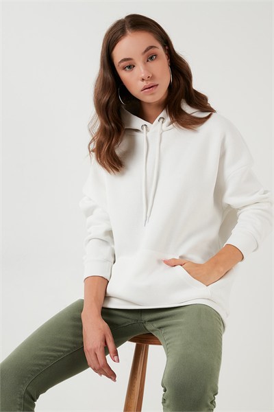Regular Fit Pamuklu Kapüşonlu Yaka Şardonlu Kışlık Kadın Sweat 5863854 EKRU