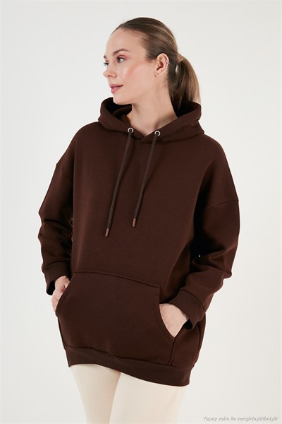 Regular Fit Pamuklu Kapüşonlu Yaka Şardonlu Kışlık 2li Paket Kadın Sweat 5863854S2 Nefti-Kahve
