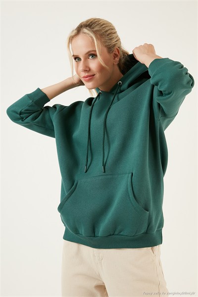 Regular Fit Pamuklu Kapüşonlu Yaka Şardonlu Kışlık 2li Paket Kadın Sweat 5863854S2 Nefti-Bisküvi