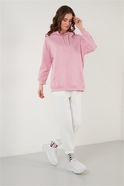 Regular Fit Pamuklu Kapüşonlu Yaka Şardonlu Kışlık Kadın Sweat 5863854 PEMBE
