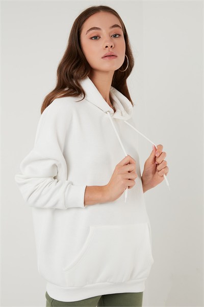 Regular Fit Pamuklu Kapüşonlu Yaka Şardonlu Kışlık Kadın Sweat 5863854 EKRU