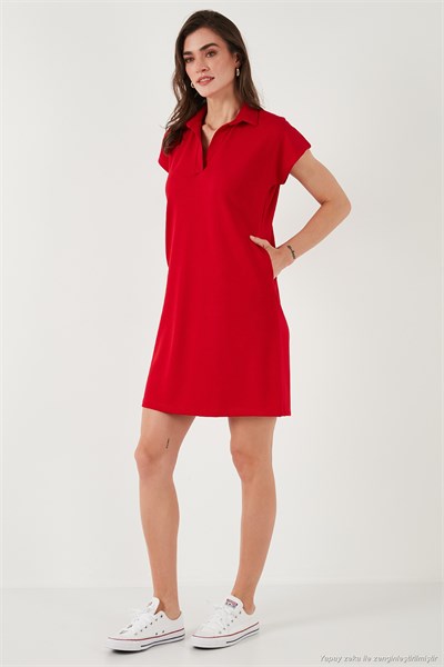 Regular Fit Polo Yaka Mini Kadın Elbise 5866153 KIRMIZI