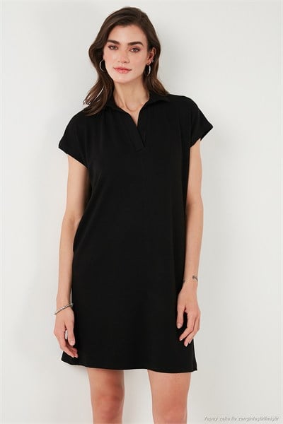 Regular Fit Polo Yaka Mini Kadın Elbise 5866153 SİYAH