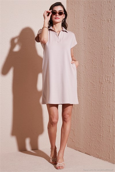Regular Fit Polo Yaka Mini Kadın Elbise 5866153 TAŞ