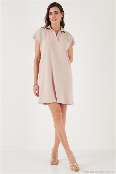 Regular Fit Polo Yaka Mini Kadın Elbise 5866153 TAŞ