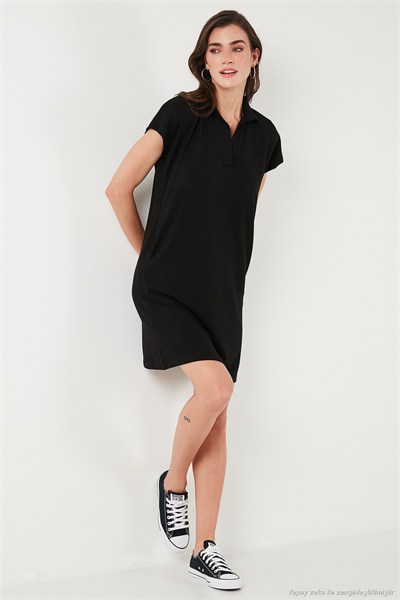 Regular Fit Polo Yaka Mini Kadın Elbise 5866153 SİYAH