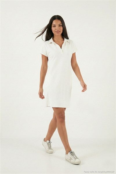 Regular Fit Polo Yaka Mini Kadın Elbise 5866153 EKRU