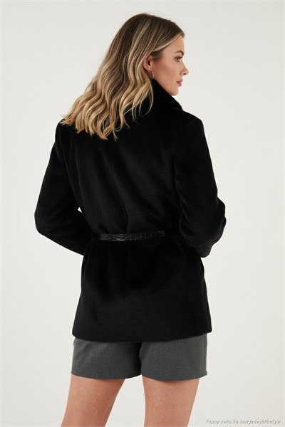 Regular Fit Şal Yaka Kemerli Kadın Kaban 6839688 SİYAH