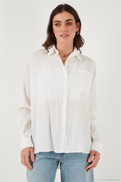 Regular Fit Tek Cepli Önü Kısa Arkası Uzun Krinkıl Kadın Gömlek 6772752 BEYAZ