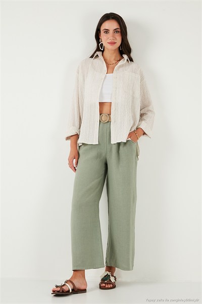Regular Fit Tek Cepli Önü Kısa Arkası Uzun Krinkıl Kadın Gömlek 6772752 TAŞ