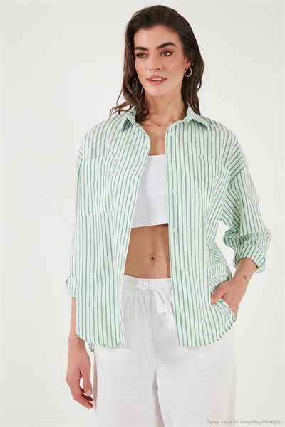 Regular Fit Uzun Kollu Çizgili Kadın Gömlek 6772875 BENETTON