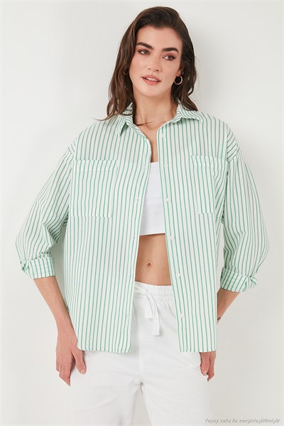 Regular Fit Uzun Kollu Çizgili Kadın Gömlek 6772875 BENETTON