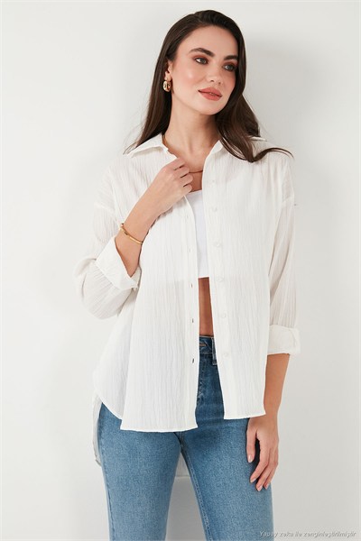 Regular Fit Uzun Kollu Dokulu Kadın Gömlek 6772799 BEYAZ