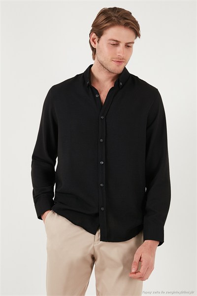 Regular Fit Uzun Kollu Düğmeli Yaka Erkek Gömlek CF25S116777 SİYAH