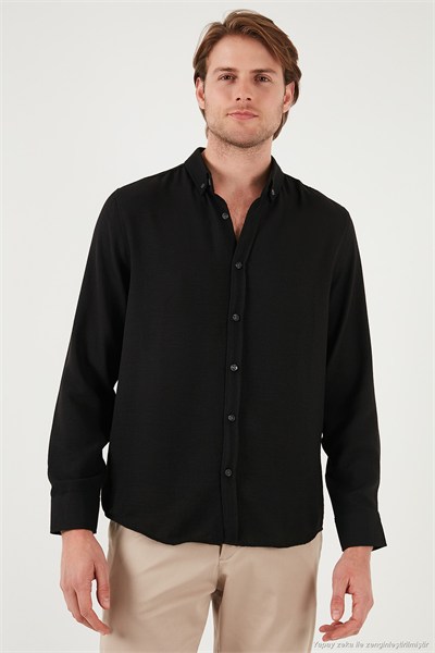 Regular Fit Uzun Kollu Düğmeli Yaka Erkek Gömlek CF25S116777 SİYAH