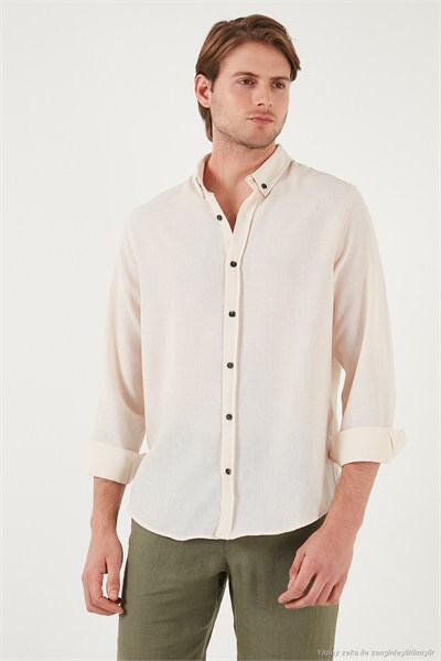 Regular Fit Uzun Kollu Düğmeli Yaka Erkek Gömlek CF25S116777 KREM