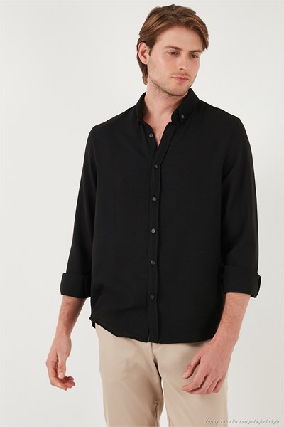 Regular Fit Uzun Kollu Düğmeli Yaka Erkek Gömlek CF25S116777 SİYAH