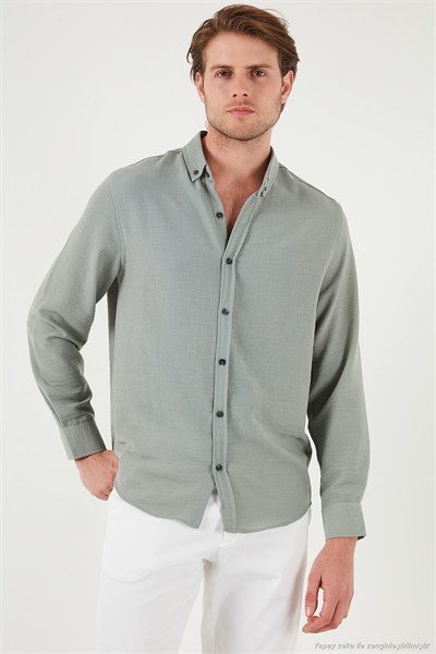 Regular Fit Uzun Kollu Düğmeli Yaka Erkek Gömlek CF25S116777 MİNT
