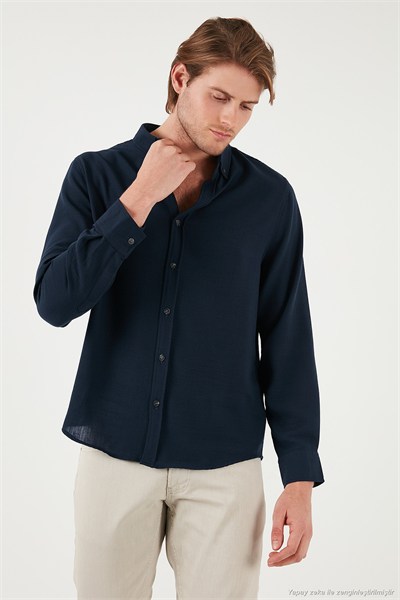 Regular Fit Uzun Kollu Düğmeli Yaka Erkek Gömlek CF25S116777 LACİVERT