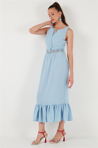 Regular Fit Volanlı Kolsuz Midi Kadın Elbise 611EL574 BEBE MAVİ
