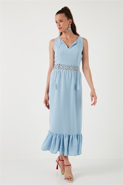 Regular Fit Volanlı Kolsuz Midi Kadın Elbise 611EL574 BEBE MAVİ