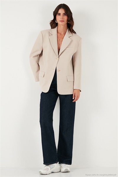 Regular Fit  Yaka Düğmeli Blazer Kadın Ceket 6839562 TAŞ
