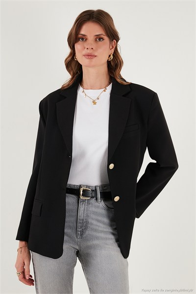 Regular Fit  Yaka Düğmeli Blazer Kadın Ceket 6839562 SİYAH