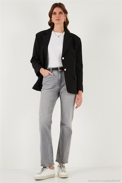 Regular Fit  Yaka Düğmeli Blazer Kadın Ceket 6839562 SİYAH