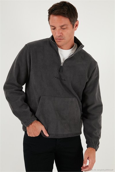 Regular Fit Yarım Fermuarlı Dik Yaka Yumuşak Dokulu Erkek Sweat 59060661 ANTRASİT