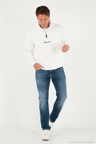 Regular Fit Yarım Fermuarlı Dik Yaka Yumuşak Dokulu Erkek Sweat 59060661 EKRU
