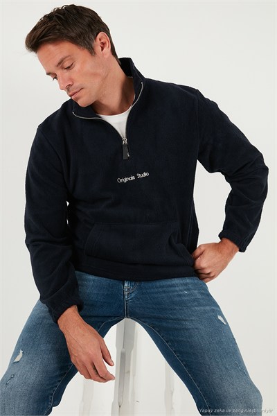 Regular Fit Yarım Fermuarlı Dik Yaka Yumuşak Dokulu Erkek Sweat 59060661 LACİVERT