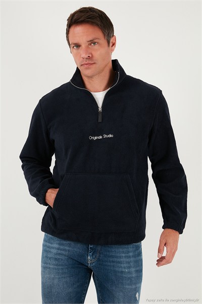 Regular Fit Yarım Fermuarlı Dik Yaka Yumuşak Dokulu Erkek Sweat 59060661 LACİVERT