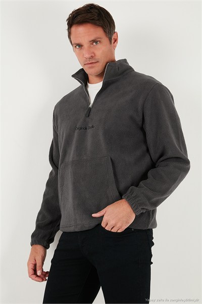 Regular Fit Yarım Fermuarlı Dik Yaka Yumuşak Dokulu Erkek Sweat 59060661 ANTRASİT