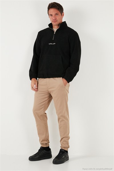 Regular Fit Yarım Fermuarlı Dik Yaka Yumuşak Dokulu Erkek Sweat 59060661 SİYAH