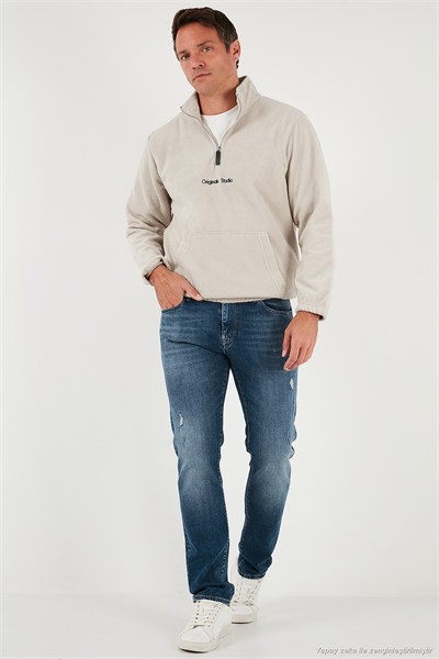 Regular Fit Yarım Fermuarlı Dik Yaka Yumuşak Dokulu Erkek Sweat 59060661 KUM