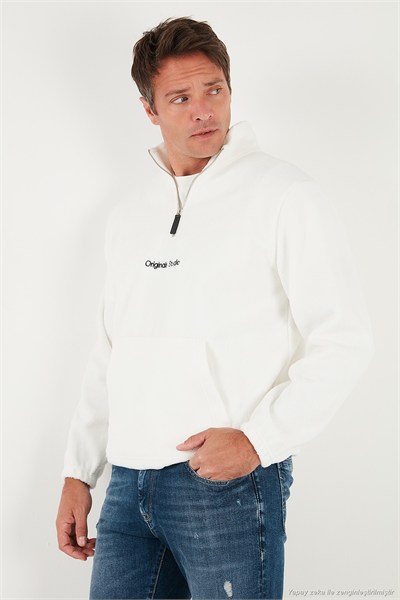 Regular Fit Yarım Fermuarlı Dik Yaka Yumuşak Dokulu Erkek Sweat 59060661 EKRU