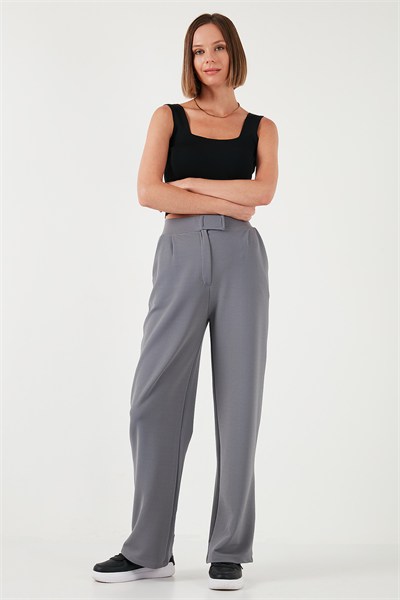 Regular Fit Yüksek Bel Bol Paça Kadın Pantolon 5861279 GRİ
