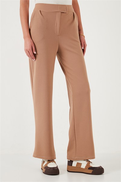 Regular Fit Yüksek Bel Bol Paça Kadın Pantolon 5861279 TABA