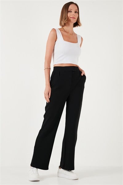 Regular Fit Yüksek Bel Bol Paça Kadın Pantolon 5861279 SİYAH