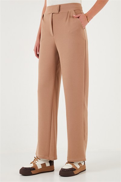 Regular Fit Yüksek Bel Bol Paça Kadın Pantolon 5861279 TABA