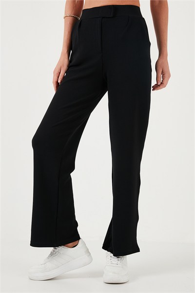 Regular Fit Yüksek Bel Bol Paça Kadın Pantolon 5861279 SİYAH