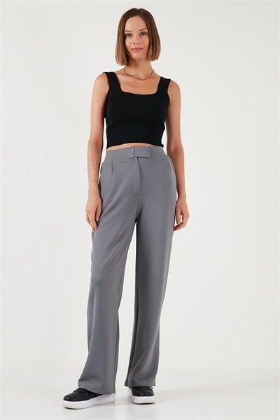 Regular Fit Yüksek Bel Bol Paça Kadın Pantolon 5861279 GRİ