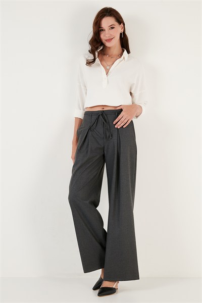 Regular Fit Yüksek Bel Bol Paça Pileli Palazzo Kadın Pantolon 611PL00198 ANTRASİT