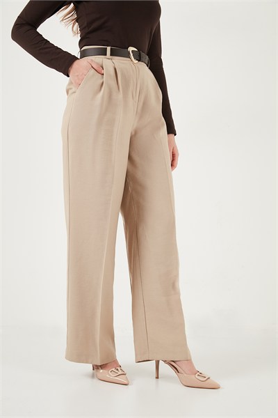 Regular Fit Yüksek Bel Düz Paça Kadın Pantolon 6923875 VİZON